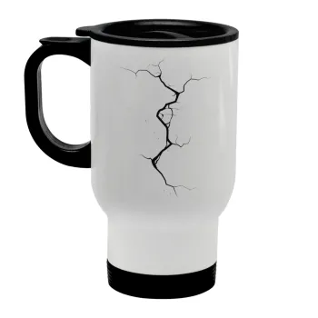 Cracked, Κούπα ταξιδιού ανοξείδωτη με καπάκι, διπλού τοιχώματος (θερμό) λευκή 450ml