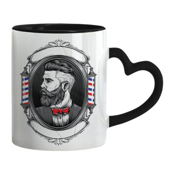 Barber shop, Mug heart black handle, ceramic, 330ml