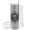 Tumbler ποτήρι θερμό Ασημένιο από ανοξείδωτο ατσάλι 600ml, με μεταλλικό καλαμάκι & βούρτσα καθαρισμού