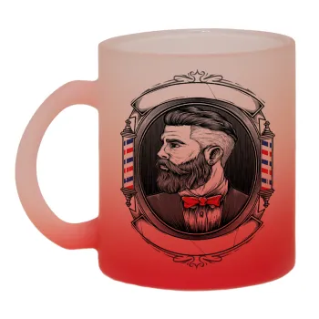 Barber shop, Κούπα γυάλινη δίχρωμη με βάση το κόκκινο ματ, 330ml