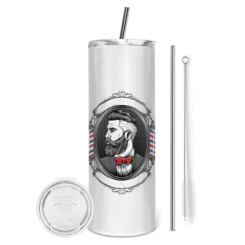 Barber shop, Tumbler stainless steel 600ml, with metal straw & cleaning brush