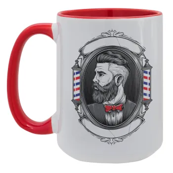 Barber shop, Κούπα Mega 15oz, κεραμική Κόκκινη, 450ml