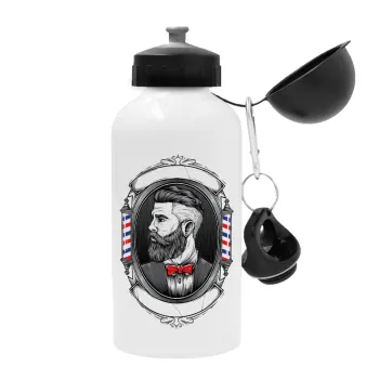Barber shop, Μεταλλικό παγούρι νερού, Λευκό, αλουμινίου 500ml