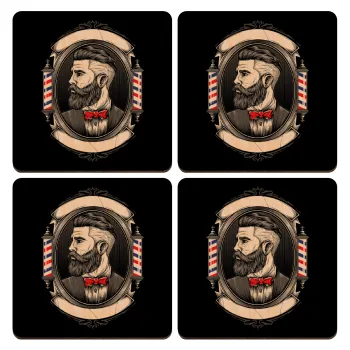 Barber shop, ΣΕΤ x4 Σουβέρ ξύλινα τετράγωνα plywood (9cm)