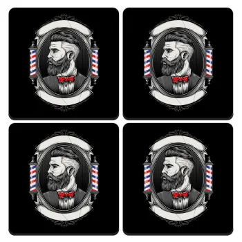 Barber shop, ΣΕΤ 4 Σουβέρ ξύλινα τετράγωνα (9cm)