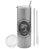 Tumbler ποτήρι θερμό Ασημένιο από ανοξείδωτο ατσάλι 600ml, με μεταλλικό καλαμάκι & βούρτσα καθαρισμού