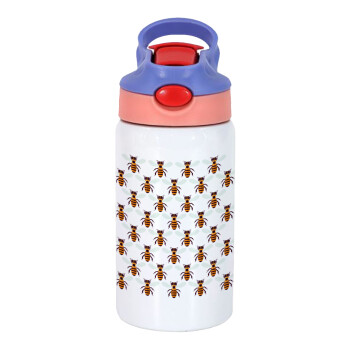 Μελισσούλες, Children's hot water bottle, stainless steel, with safety straw, pink/purple (350ml)