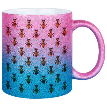 Bee, Κούπα Χρυσή/Μπλε Glitter, κεραμική, 330ml