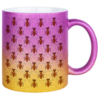 Μελισσούλες, Κούπα Χρυσή/Ροζ Glitter, κεραμική, 330ml