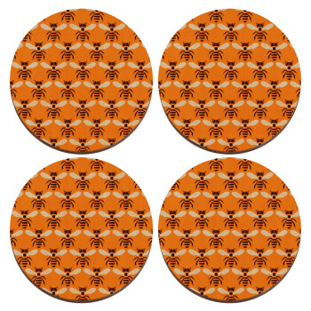 Bee, ΣΕΤ x4 Σουβέρ ξύλινα στρογγυλά plywood (9cm)