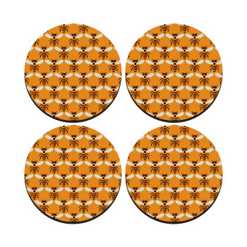 Bee, SET of 4 round wooden coasters (9cm)