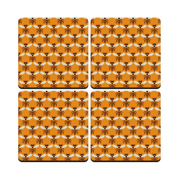 Μελισσούλες, ΣΕΤ 4 Σουβέρ ξύλινα τετράγωνα (9cm)