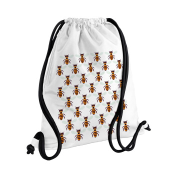 Bee, Backpack pouch GYMBAG white, with pocket (40x48cm) & thick cords