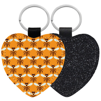 Bee, Μπρελόκ PU δερμάτινο glitter καρδιά ΜΑΥΡΟ