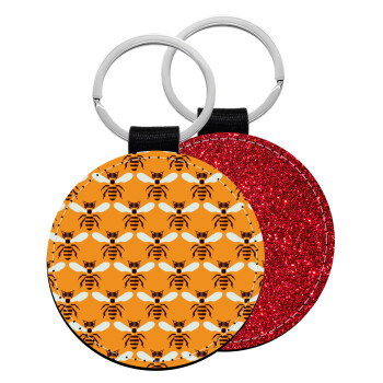 Bee, Μπρελόκ Δερματίνη, στρογγυλό ΚΟΚΚΙΝΟ (5cm)