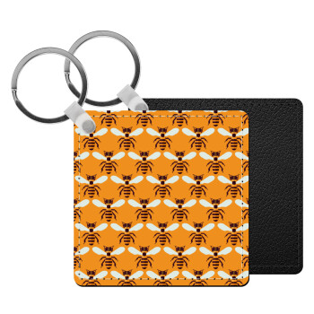 Bee, Μπρελόκ Δερματίνη, τετράγωνο ΜΑΥΡΟ (5x5cm)