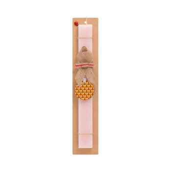 Bee, Πασχαλινό Σετ, ξύλινο μπρελόκ & πασχαλινή λαμπάδα αρωματική πλακέ (30cm) (ΡΟΖ)