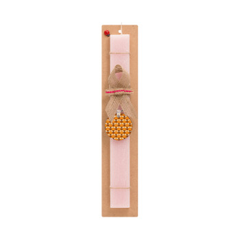 Bee, Easter Set, wooden keychain & scented flat Easter candle (30cm) (PINK)