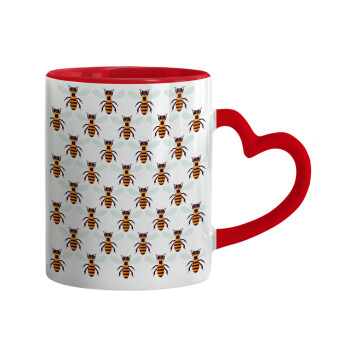 Bee, Mug heart red handle, ceramic, 330ml