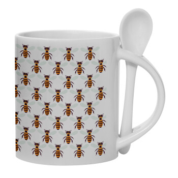 Bee, Ceramic coffee mug with Spoon, 330ml (1pcs)