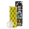 Neon Yellow Travel Tumbler θερμό, μεταλλικό καλαμάκι(Ανωξείδωτο 304 Food grade, BPA free, 600ml)
