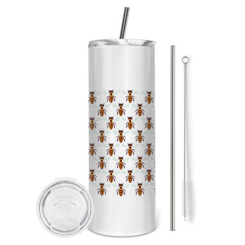 Bee, Eco friendly stainless steel tumbler 600ml, with metal straw & cleaning brush