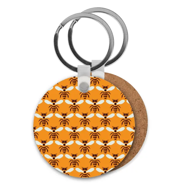 Bee — Round wooden MDF keychain, Ø5cm
