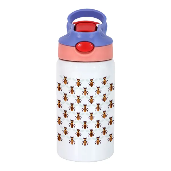 Bee — Children's hot water bottle, stainless steel, with safety straw, pink/purple (350ml)