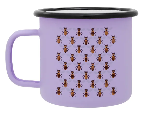 Bee — Metal enamel mug, matte light pastel purple, 360ml
