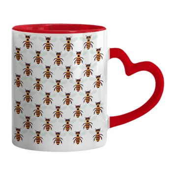 Bee, Mug heart red handle, ceramic, 330ml