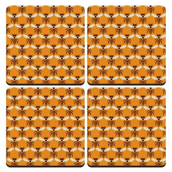 Bee, ΣΕΤ 4 Σουβέρ ξύλινα τετράγωνα (9cm)