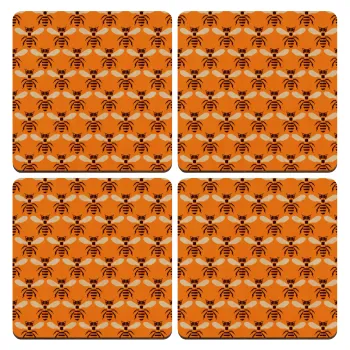 Μελισσούλες, ΣΕΤ x4 Σουβέρ ξύλινα τετράγωνα plywood (9cm)