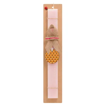 Μελισσούλες, Πασχαλινή Λαμπάδα με ξύλινο μπρελόκ & κερί αρωματικό πλακέ (30cm) (ΡΟΖ)