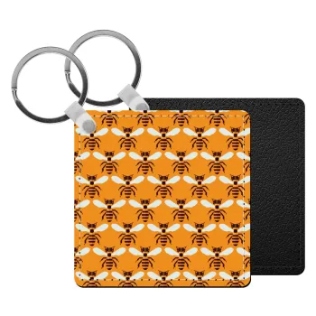 Μελισσούλες, Μπρελόκ Δερματίνη, τετράγωνο ΜΑΥΡΟ (5x5cm)