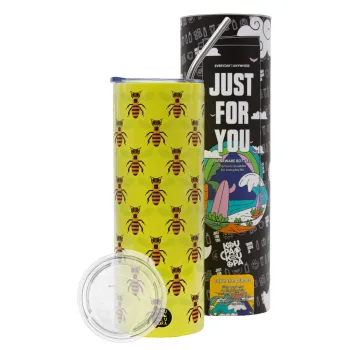 Μελισσούλες, Neon Yellow Travel Tumbler θερμό, μεταλλικό καλαμάκι(Ανωξείδωτο 304 Food grade, BPA free, 600ml)