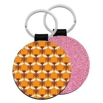 Μελισσούλες, Μπρελόκ Δερματίνη, στρογγυλό ΡΟΖ (5cm)