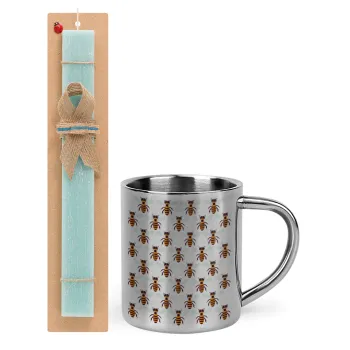 Bee, Easter Set, metallic thermal cup (300ml) & aromatic flat Easter candle (30cm) (TURQUOISE)