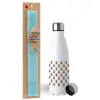 Easter Set, metallic stainless steel water bottle (750ml) & aromatic flat Easter candle (30cm) (TURQUOISE)
