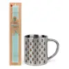Easter Set, metallic thermal cup (300ml) & aromatic flat Easter candle (30cm) (TURQUOISE)