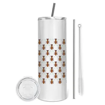 Μελισσούλες, Tumbler ποτήρι θερμό από ανοξείδωτο ατσάλι 600ml, με μεταλλικό καλαμάκι & βούρτσα καθαρισμού