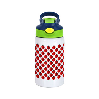 Coccinella, Children's hot water bottle, stainless steel, with safety straw, green, blue (350ml)
