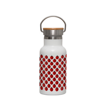 Coccinella, Metallic thermos (Stainless steel) White with wooden lid (bamboo), double-walled, 350ml