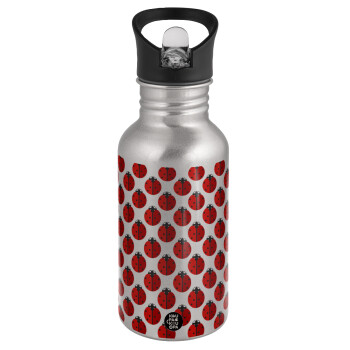 Coccinella, Water bottle Silver with straw, stainless steel 500ml