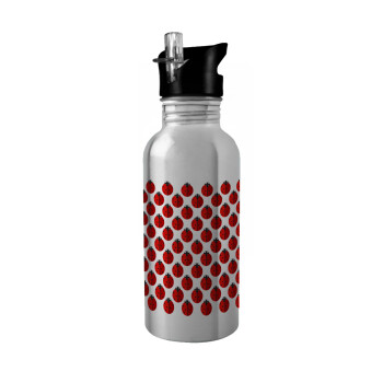 Coccinella, Water bottle Silver with straw, stainless steel 600ml