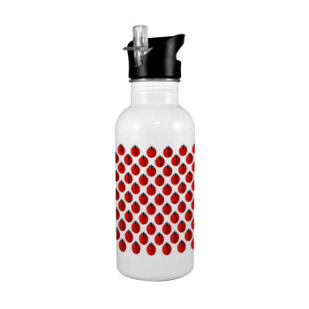 Coccinella, White water bottle with straw, stainless steel 600ml