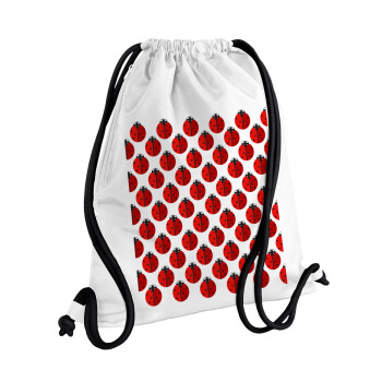 Coccinella, Backpack pouch GYMBAG white, with pocket (40x48cm) & thick cords