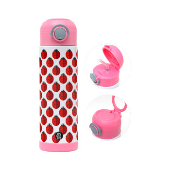 Coccinella, Children's hot water bottle, stainless steel, with safety straw, PINK (500ml)