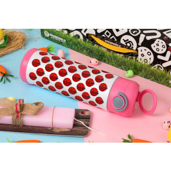 Coccinella, Easter candle, Childrens hot water bottle, stainless steel, with safety straw, PINK (500ml)