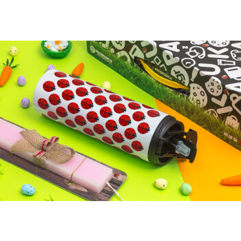 Coccinella, Easter candle,Travel Tumbler 2 Lids, with metal straw & cleaning brush & aromatic flat candle (30cm) (PINK)