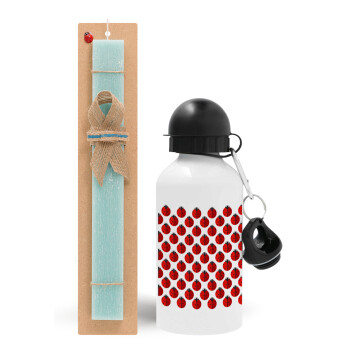 Coccinella, Easter Set, metallic aluminum water bottle (500ml) & scented flat candle (30cm) (TURQUOISE)